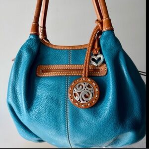 Brighton Tatum London Groove Teal Blue Leather Hobo Bag Excellent Condition!